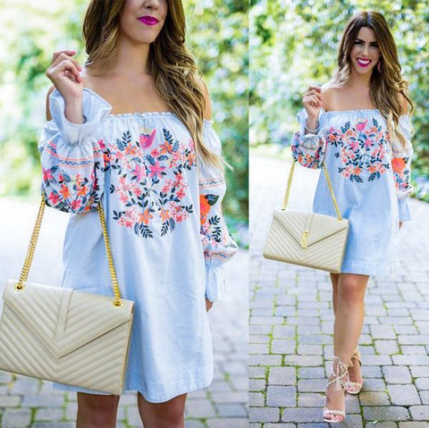 Floral Print Off Shoulder Dress